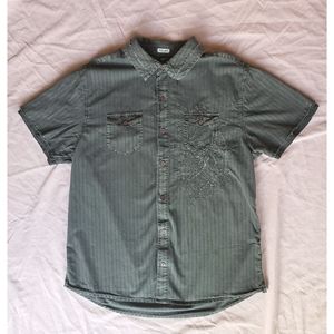 Gray Distressed Short Sleeve Button-up